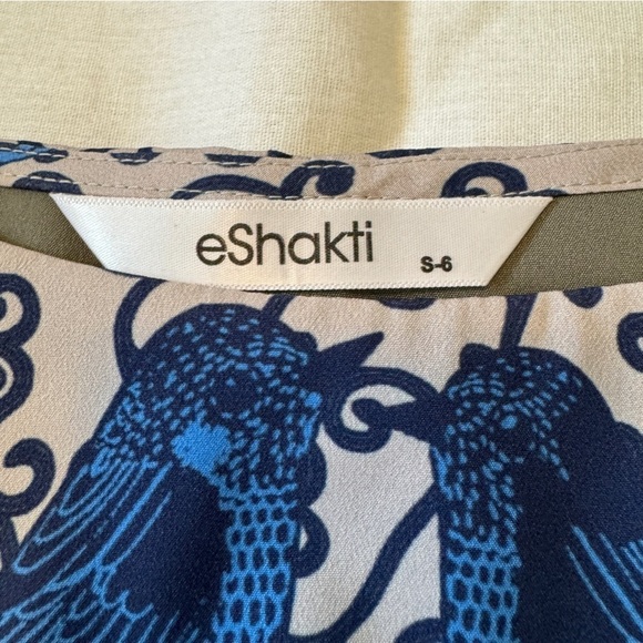 eShakti Small (6) Filigree Bird Tunic Top ~ Blue Long Line Classic Front Slit - Picture 6 of 6